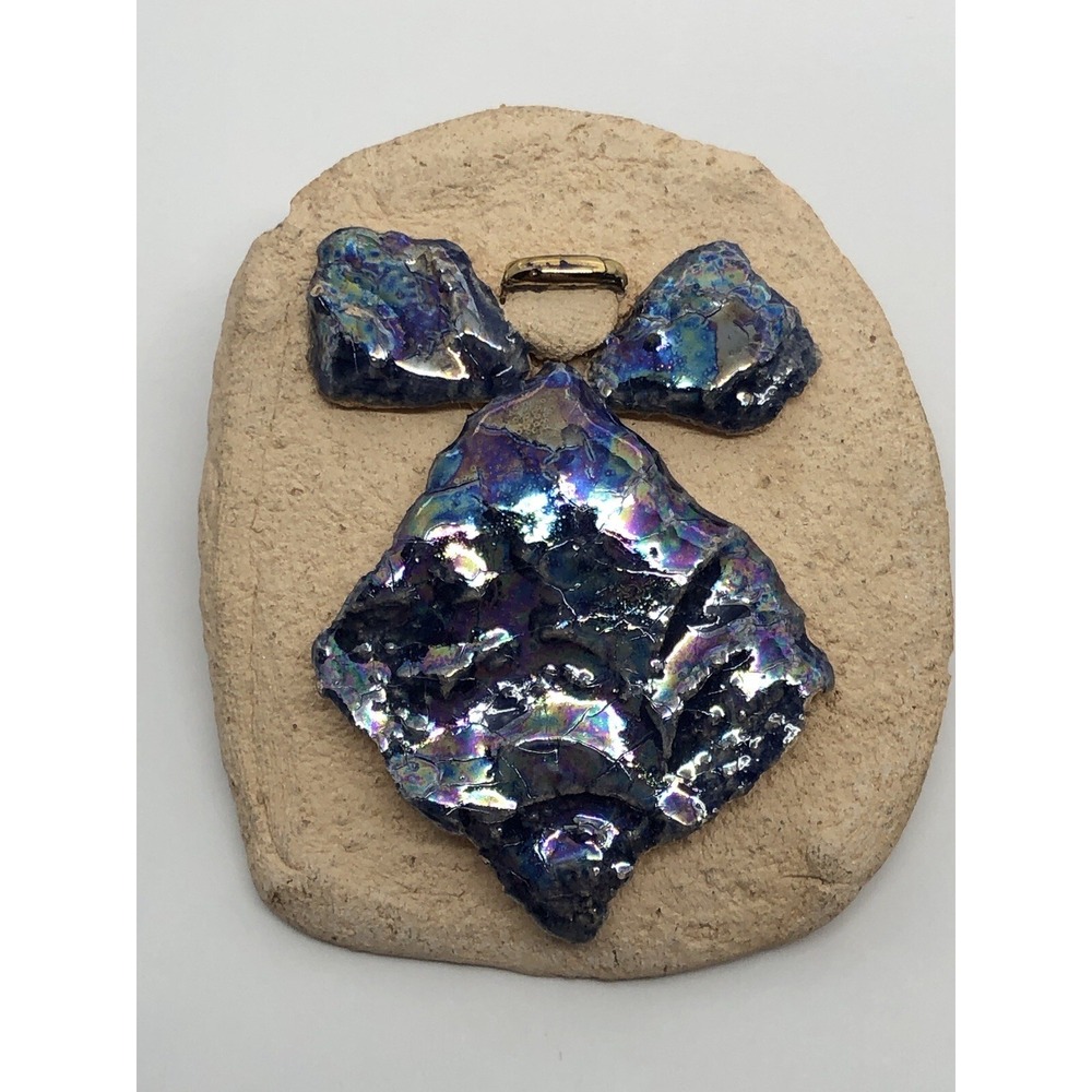 Vtg Handmade Ceramic Glazed Angel Pin Lapel Brooch Exquisite Details‎ Gold Halo